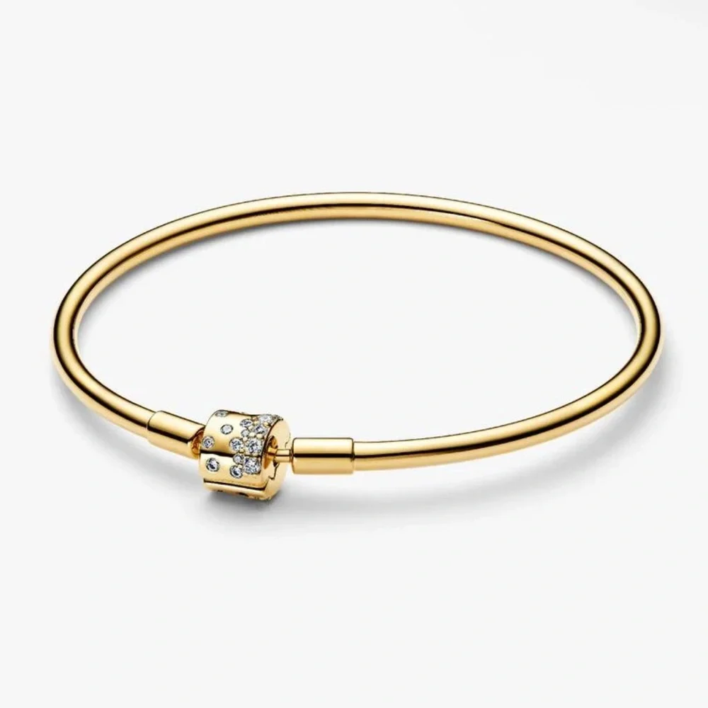 Pandora Gold Bangle Bracelet with Crystal Clasp - Picture 3 of 4
